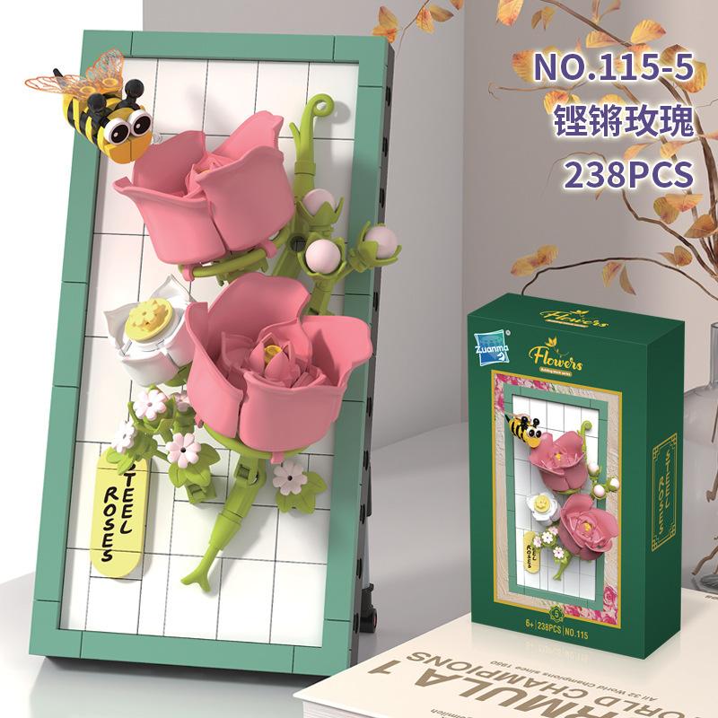 STEM Building Blocks Toy 115 Series 8 Styles Flower Bouquet Desk Decor Wall Art DIY Assembly Brick Set