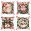 Christmas Decoration Pillowcase Retro Pink Santa Claus Snowman Garland Pattern Suitable for Home Room Sofa Cushion Cover Gift