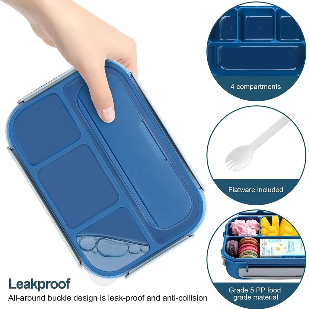 1pc 1300ml Insulated Lunch Box 4 Compartments Plastic Microwavable Bento Box For Kids School Food Container Vacuum Flasks