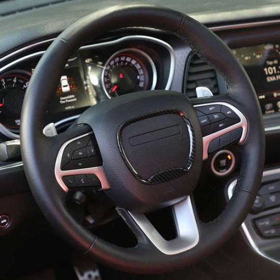 Carbon Fiber Steering Wheel Frame Trim for Ring 2015+ Dodge Challenger & Charger