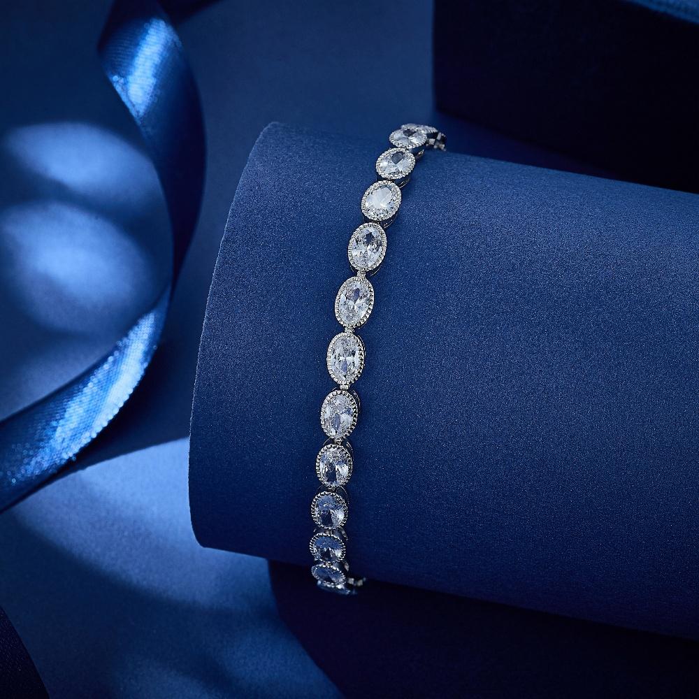 Высококачественные теннисные браслеты с кубическим цирконием овальной формы из белого родия
