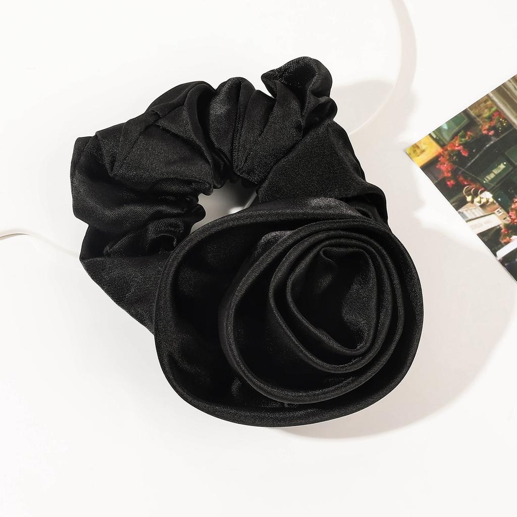 Korean Women Rose Elastic Hair Bands Ties Hair Scrunchies Big Flower Satin Hair Rope Charms Horsetail Rubber Hair Accessories