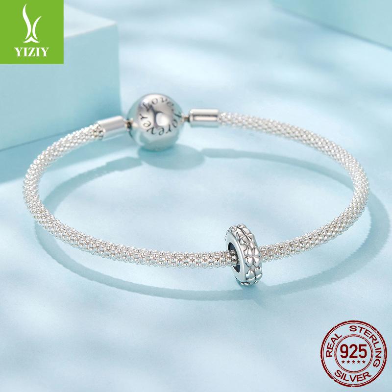 Four-Leaf Clover Silicone Positioning Bracelet Beads, Simple Leaf S925 Sterling Silver Beads Beads