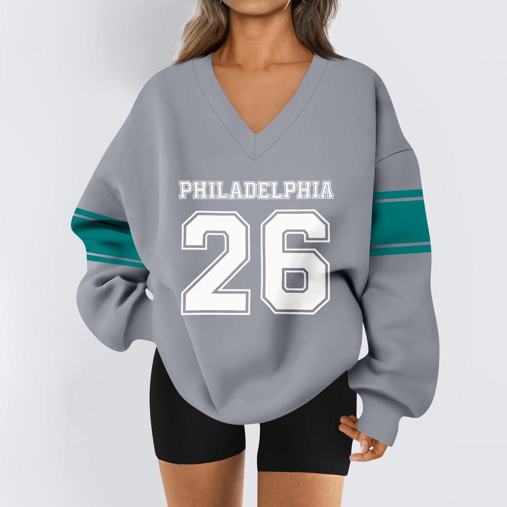 Women's Loose And Comfortable Letter V-neck Sportswear Long-sleeved Sweatshirt Daily Matching Clothes