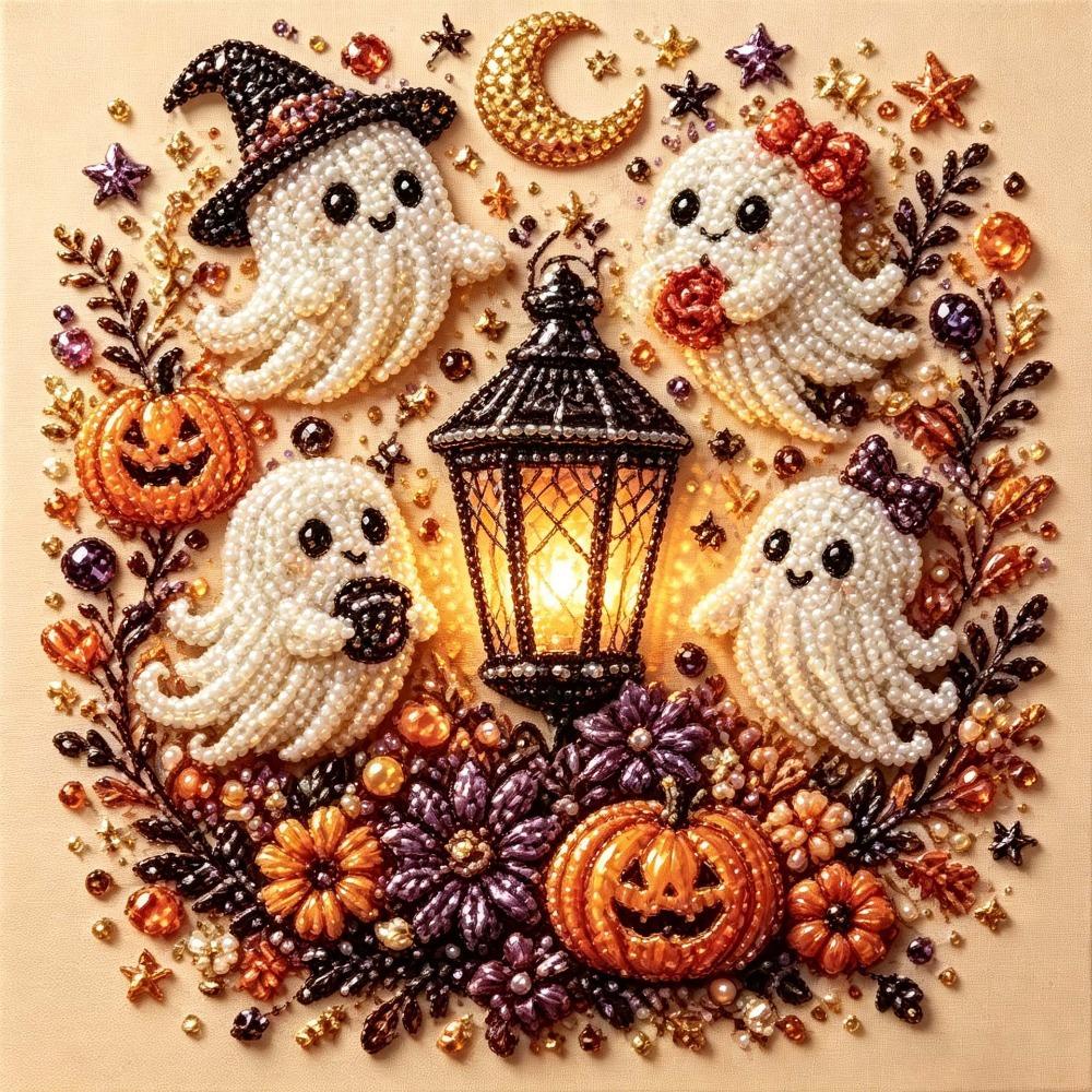 Хэллоуин DIY Жемчужная Живопись Самоклеящаяся Тыква Призрак Кошка Ворона Настенное Искусство Декор Спальни Гостиной