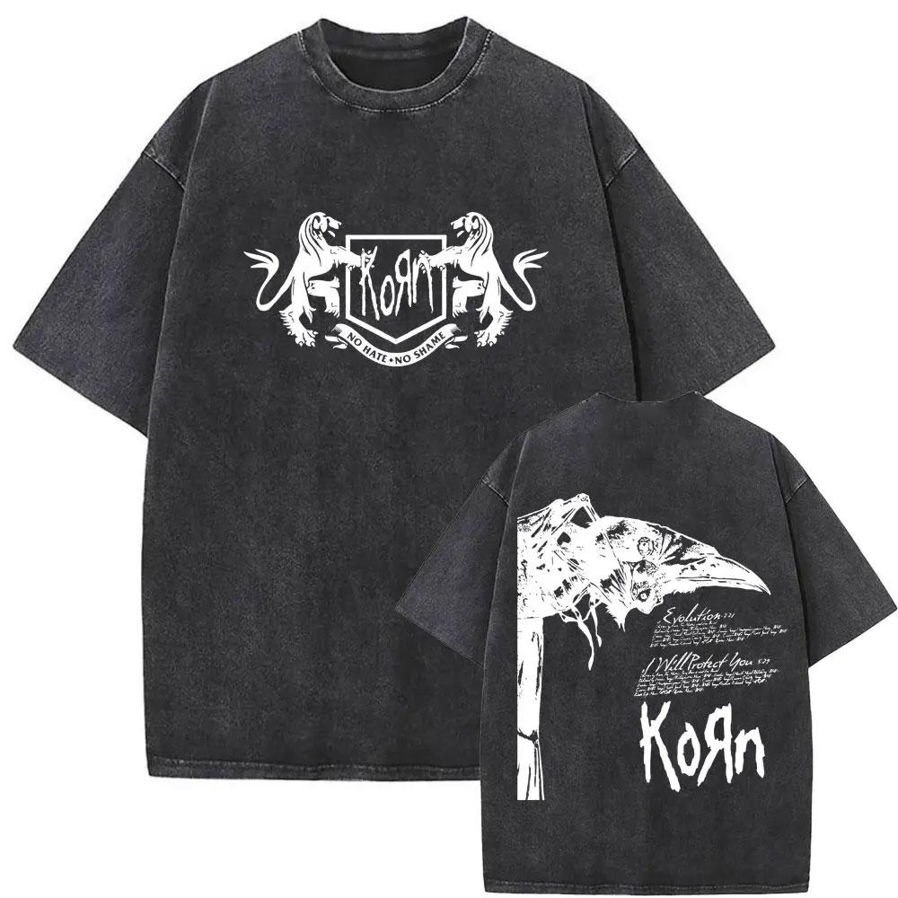 Washed Vintage Rock Band Korn Sick Twisted Tour 2000 Tshirts Male Alternative Nu Metal Music Tshirt Mens Oversized T Shirts