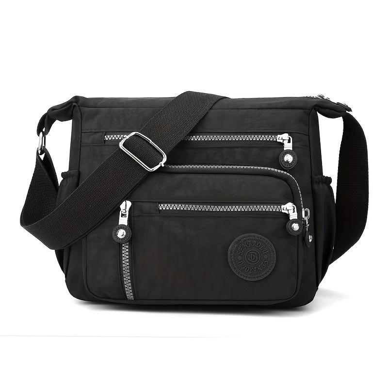 Waterproof Nylon Crossbody Bag, Multiple Pockets & Zipper Closure, Stylish Casual Shoulder Bag for Travel, Everyday Use