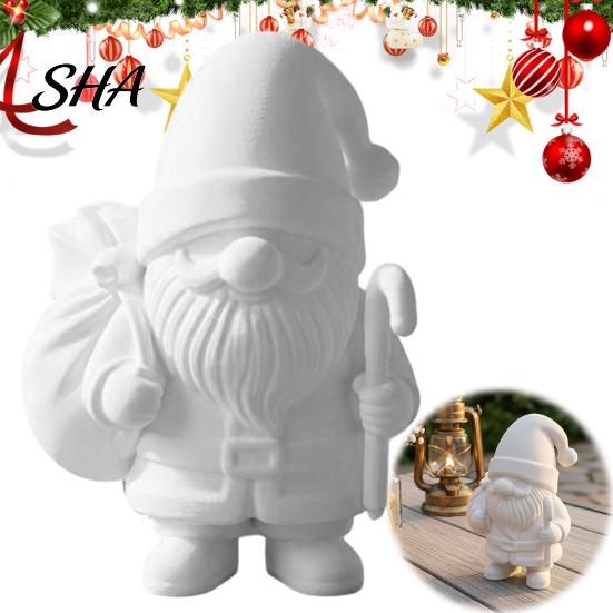 PLA 3D Printed Figurine Santa Claus Figure for DIY Painting, Christmas Tabletop Holiday Decor Ornament, White Resin Desk Shelf Display Festive