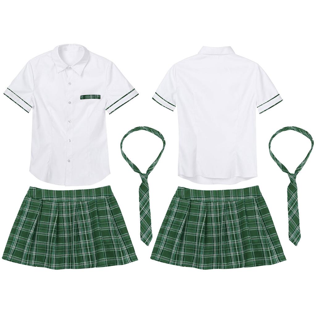 Женский костюм школьницы, комплект, рубашка с короткими рукавами, плиссированной юбкой и галстуком, школьная форма, нарядное платье для косплея