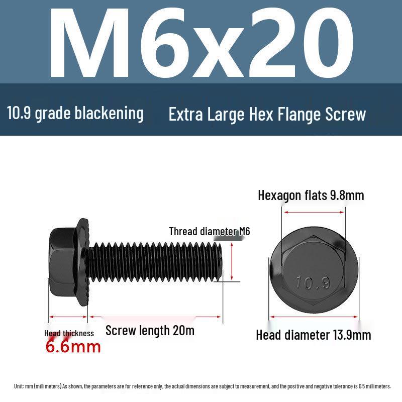 Yigu Grade 10.9 High-Strength Oversized Black Hex Flange Screw with Anti-Slip Washer (M6-M12)