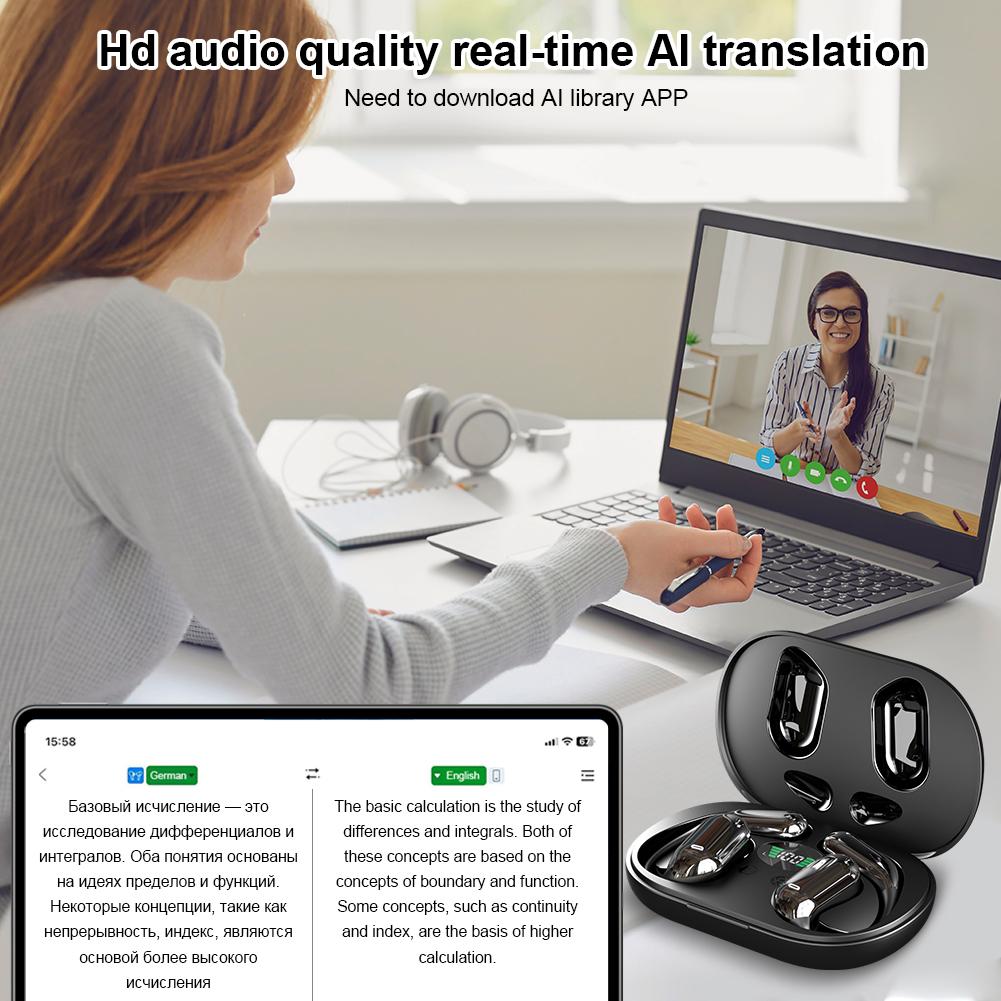 3-в-1 AI Наушники-переводчик 140 Языков Шумоподавление Bluetooth 5.3 Гарнитура Умные Голосовые Наушники для Перевода в Реальном Времени