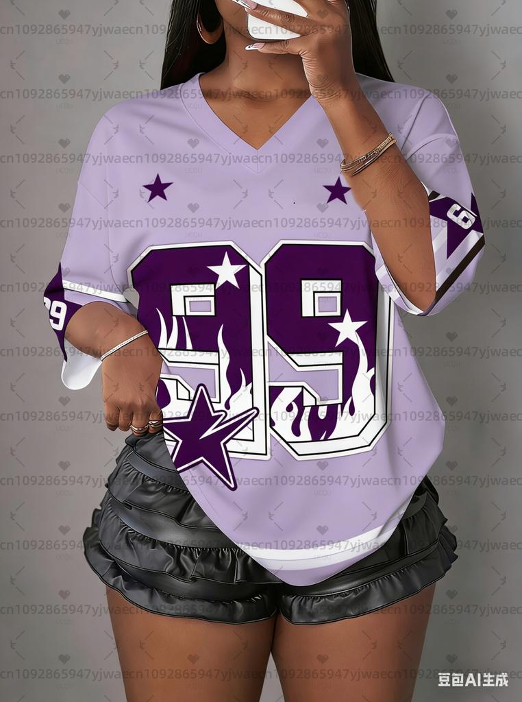 NUMBER 99 Sport T-Shirts Women USA City Printed Clothes Summer Loose Oversize T Shirt oversize Short Sleeve Casual Tops