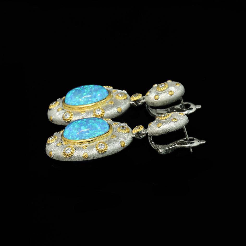 WUIHA Vintage 100% 925 Sterling Silver Lab Sapphire Opal High Carbon Diamonds Wedding Engagement Drop Dangle Earrings Wholesale