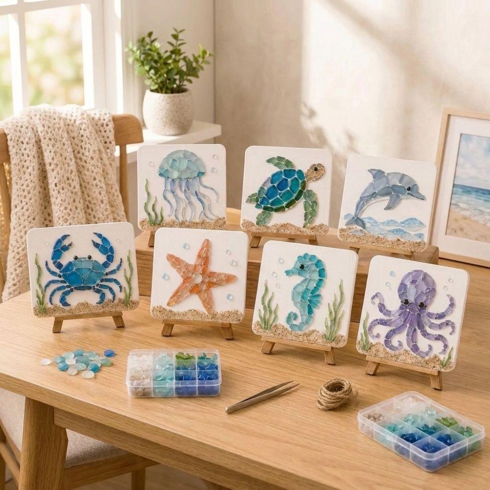 Sea Creature Glass Mosaic Craft Set Animal Shaped Crushed Glass Art Party Craft