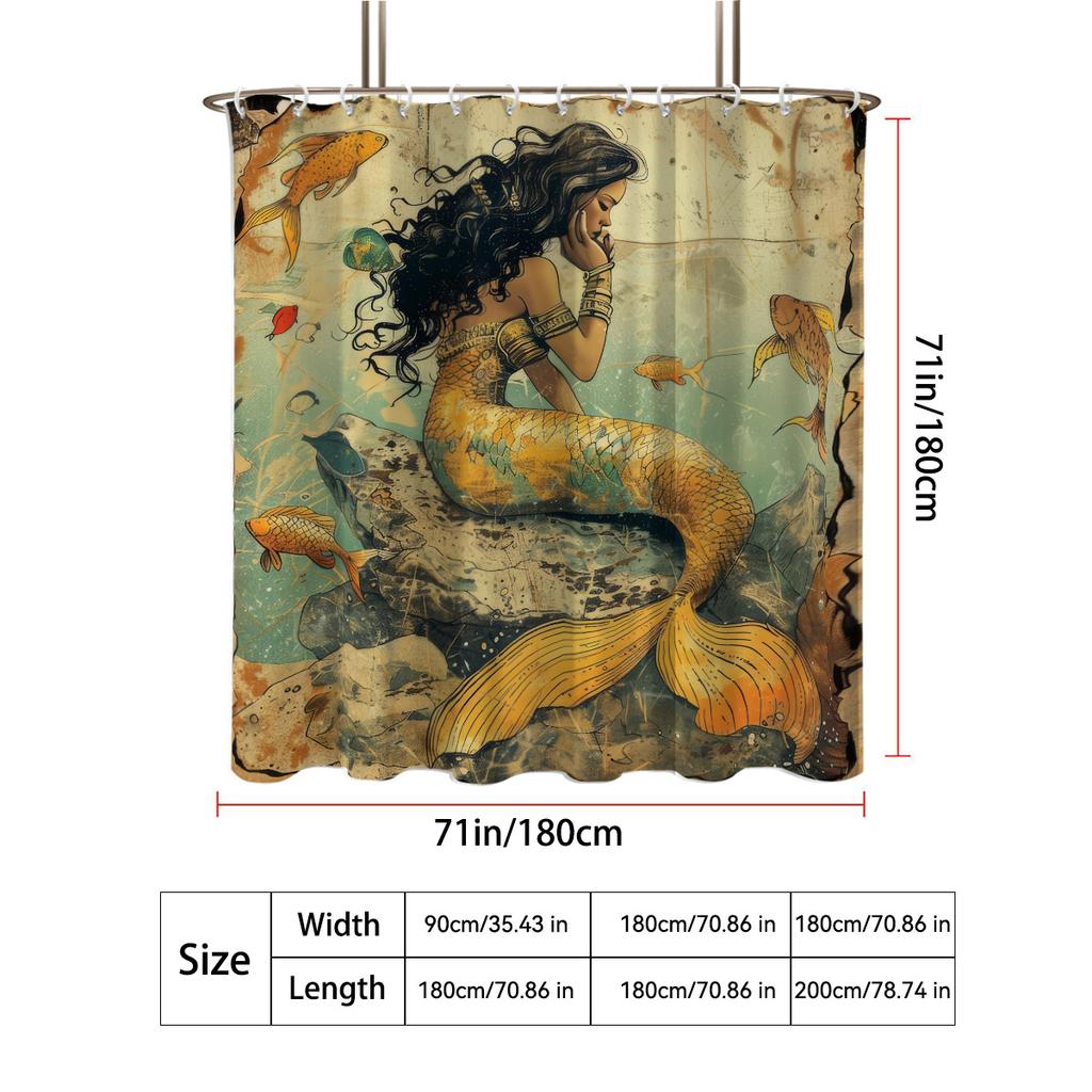 1 шт. Водонепроницаемая шторка для душа с принтом русалки, несколько размеров, защита конфиденциальности с 12 крючками, простая установка