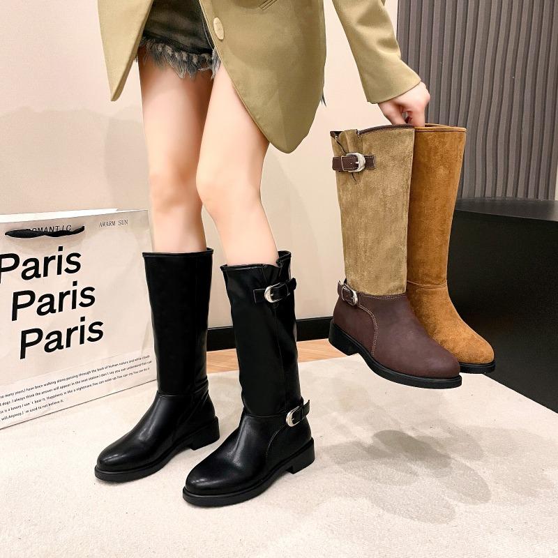 Мода 2024 Высокое качество Новые модные женские сапоги до колена Осень Зима Новые однотонные женские туфли для отдыха на открытом воздухе Botines De Mujer