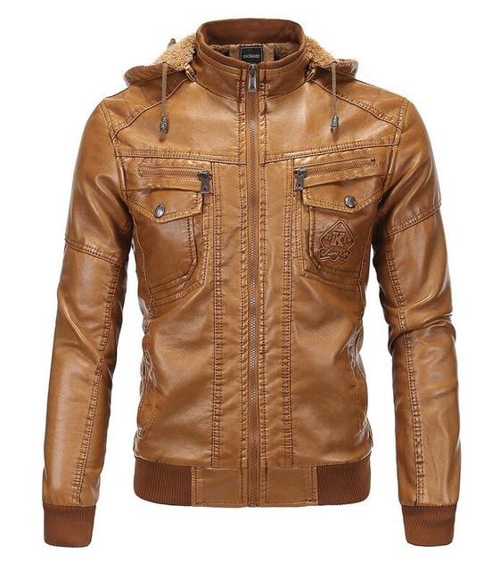 Мужская кожаная куртка с капюшоном, зимняя бархатная утепленная кожаная куртка, мужская мягкая кожаная куртка