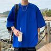 Summer Men Top O Neck Three Quarter Sleeves Chest Pocket Patchwork Loose Plus Size Mid Length Pullover Solid Color Hip Hop Streetwear Daily T-shirt