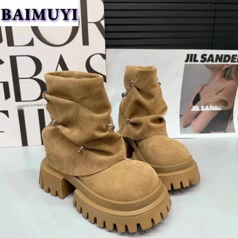 Ботильоны на платформе женские замшевые туфли челси на каблуках дизайнерские зимние плюшевые ботинки для снега женские 2024 трендовый бренд готика zapatos mujer