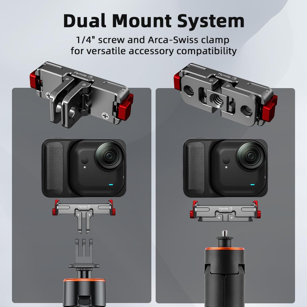 Flymile Magnetic Quick Release Adapter Mount for Insta360 Go Ultra Accessories Foldable Dual-Claws Base Extension Bracket