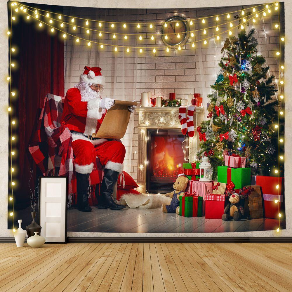 Подарочное украшение с рождественской елкой, камин, гобелен с принтом, украшение для дома, гостиной, спальни, гобелен