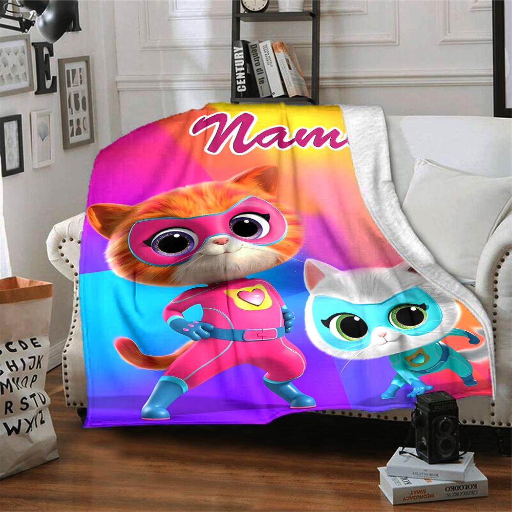Custom Name Super Kitties Adventure Party Blanket For Couch Bed Plush Cozy Fuzzy Blanket Super Soft Warm Blankets For Fall And Winter 0916265