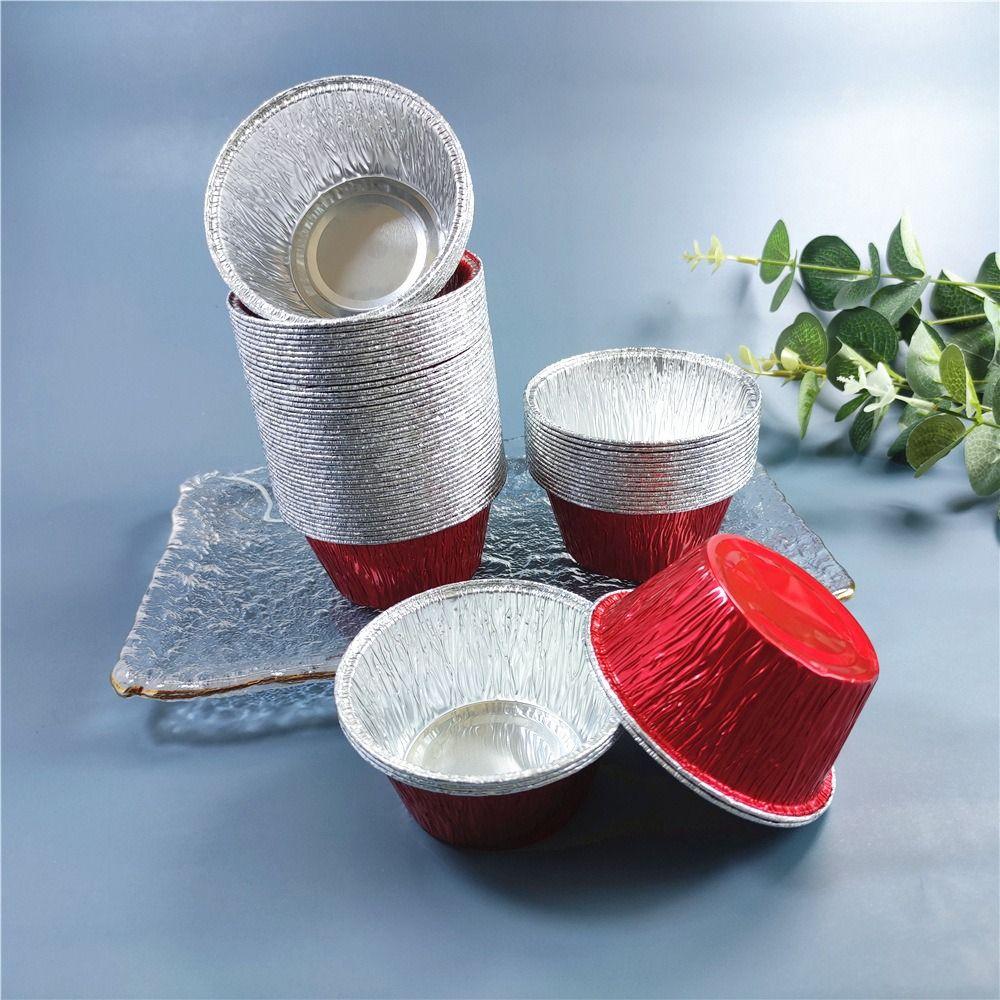 50Pcs Disposable Aluminum Tin Foil Baking Pans Food Grade Cupcake Mold Tinfoil Tray  Pudding