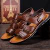 Leather Men Sandals Shoes Black Brown Hand Sewing Summer Breathable Beach Man Footwear