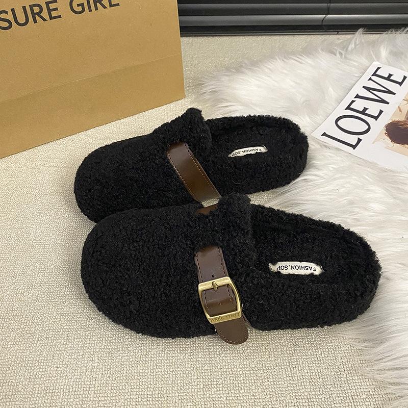 Тапочки Mao Mao женские носят 2025 осень и зима новые интернет-знаменитости одна нога плоская ленивый мешок голова половина тапочки из хлопка