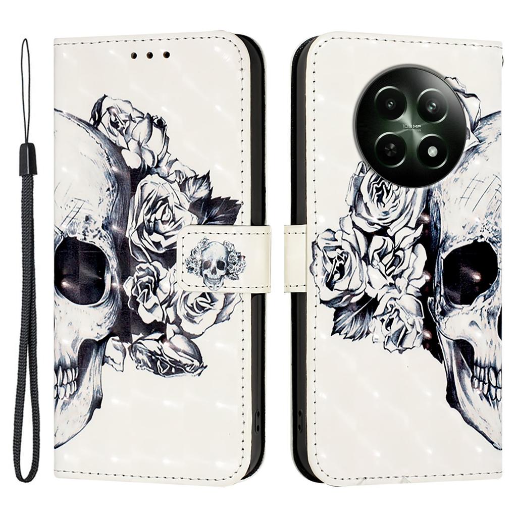 Для Realme 12 5G Кожаный чехол с печатью рисунка Кошелек Подставка Мобильная обложка с ремешком