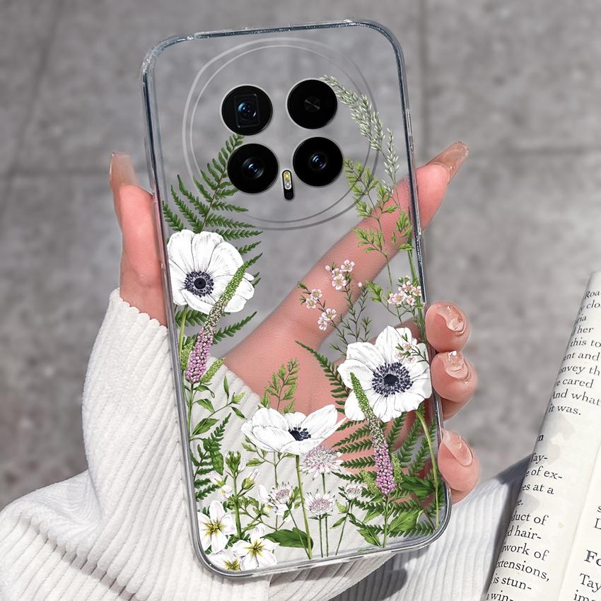 Для Huawei Honor Magic8 7 6 5 Pro Nova 12 Ultra 12i Чехол для телефона Красивый цветочный узор Прозрачный силиконовый Полностью защитный чехол Для корпуса Huawei