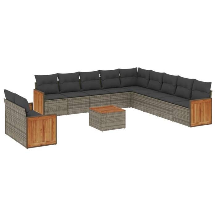 VidaXL Salon de Jardin avec Coussins 12 pcs, Canapés de Terrasse, Ensemble de Meubles de Patio, Mobilier d'Extérieur, Gris 3227817