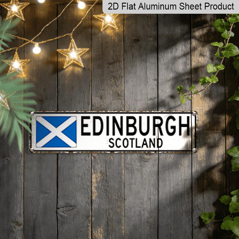 2D Flat, 1pc, "Edinburgh Scotland" Metal Sign, Aluminum Decorative Sign, Novelty Street Sign, Home Decor, Room Decor, Wall Decor, Restaurant Decor
