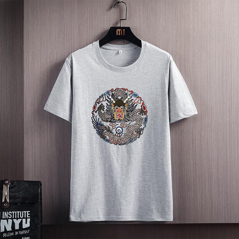 Мужская летняя свободная хлопковая рубашка с короткими рукавами и круглым вырезом 