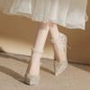 Fashion Women New Wedding Crystal Sequins Pumps Women Party Wedding Bling Glitter High Heels Shoes Ladies High Heels Pearl Chains Shoes