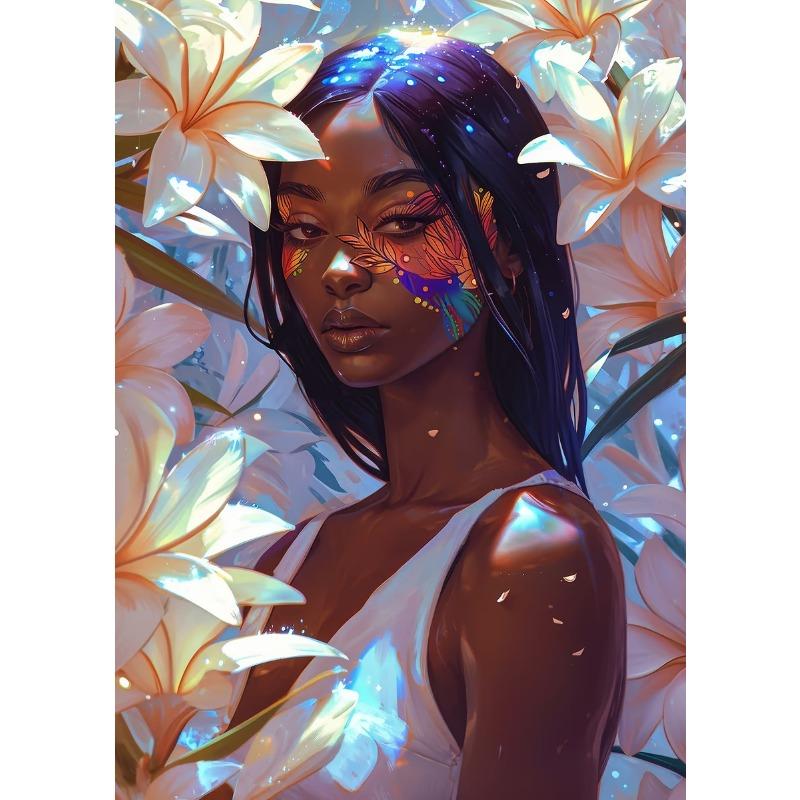 Ретро Потрясающая Девушка и Цветок Портрет Арт Постер Холст Принт Настенная Живопись Гостиная Спальня Украшение Дома Эстетика