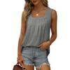 Women's Tops Fashion Clothing Summer T-shirt Vest Pleated Square Neck Sleeveless Solid Color Pullover Casual Shirts Female