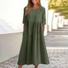 Women's Summer Solid Color Round Neck Half Sleeve Casual Long Solid Color Dress