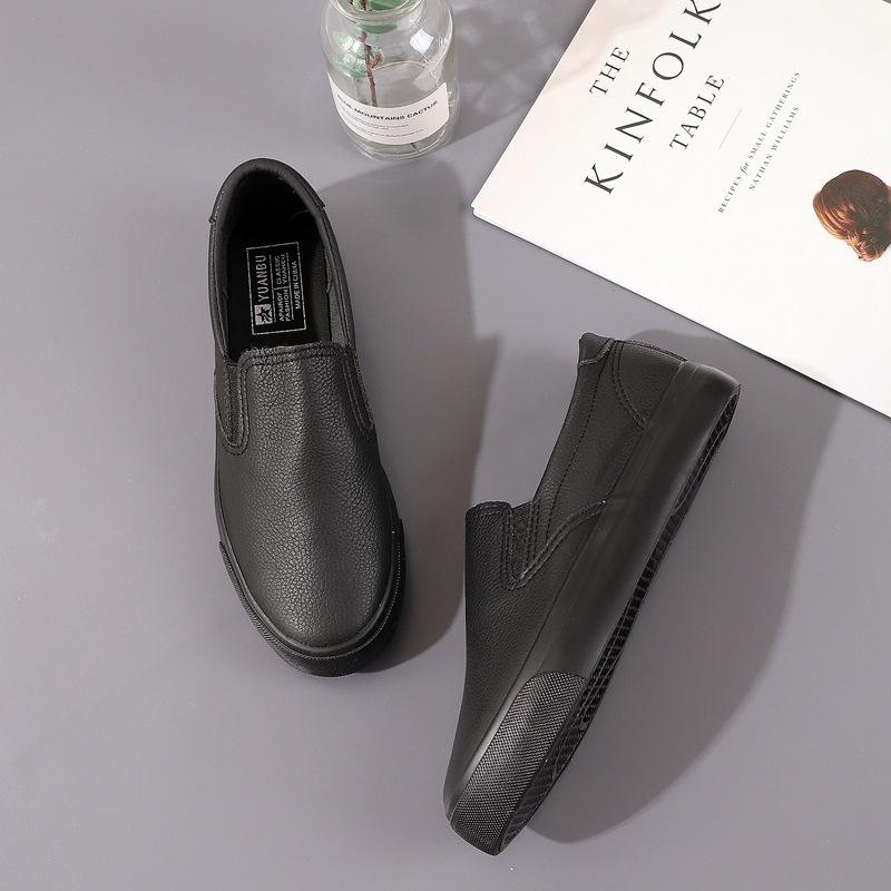 Новые дышащие кроссовки из мягкой кожи, женские белые туфли, корейская версия, студенческие туфли для скейтбординга на шнуровке, полностью черные рабочие туфли