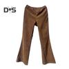 Women Pants Elastic High Waist Solid Color Flared Pants with Pockets Corduroy Leisure Work Travel Party Trousers