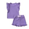 Girls' Ribbed 2-Piece Set - Solid Color Top & Pants