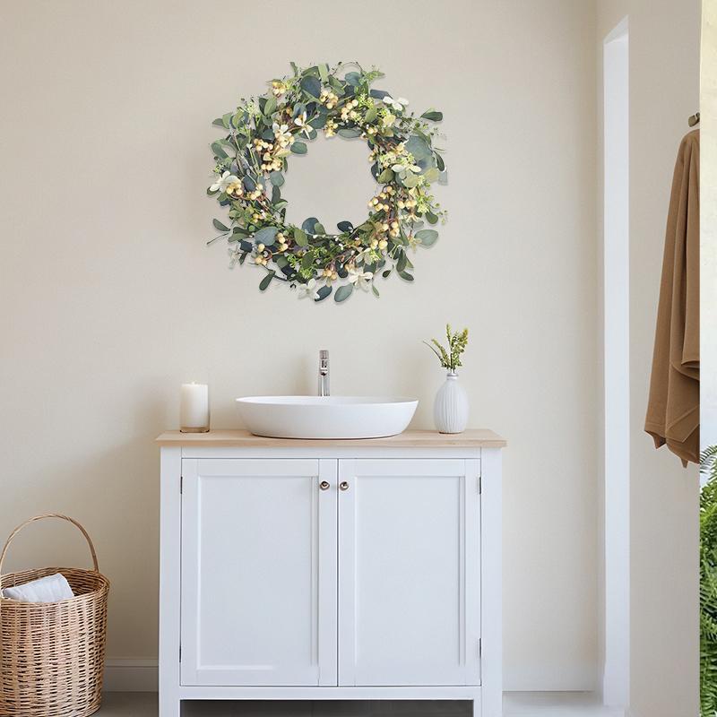 1PC Eucalyptus Wreath New Year Simulation Leaves Hanging Decor Christmas Door Hanging Wreath Holiday Decoration