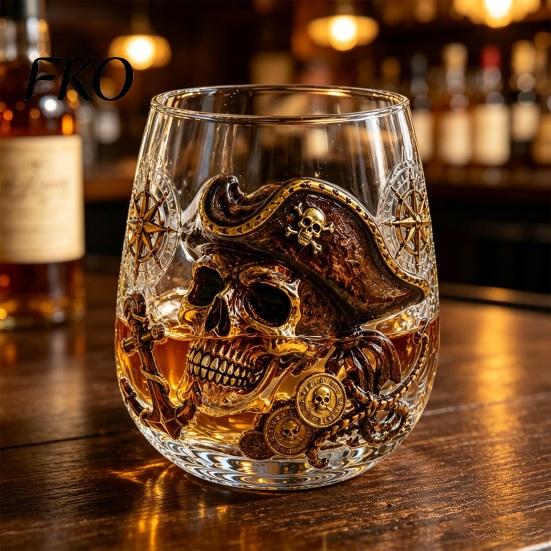 Vintage Pirate Themed Barware Octopus Whiskey Glass, Sea Creature Tentacle Engraved Tumbler, Embossed Nautical Collectible Rum Tequila Cup Rocks Glass