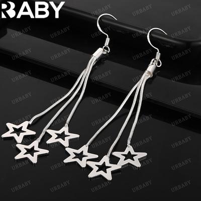 URBABY Серьги из стерлингового серебра с кисточкой и звездами, висячие серьги, ювелирные изделия, модные, для вечеринки и повседневной носки