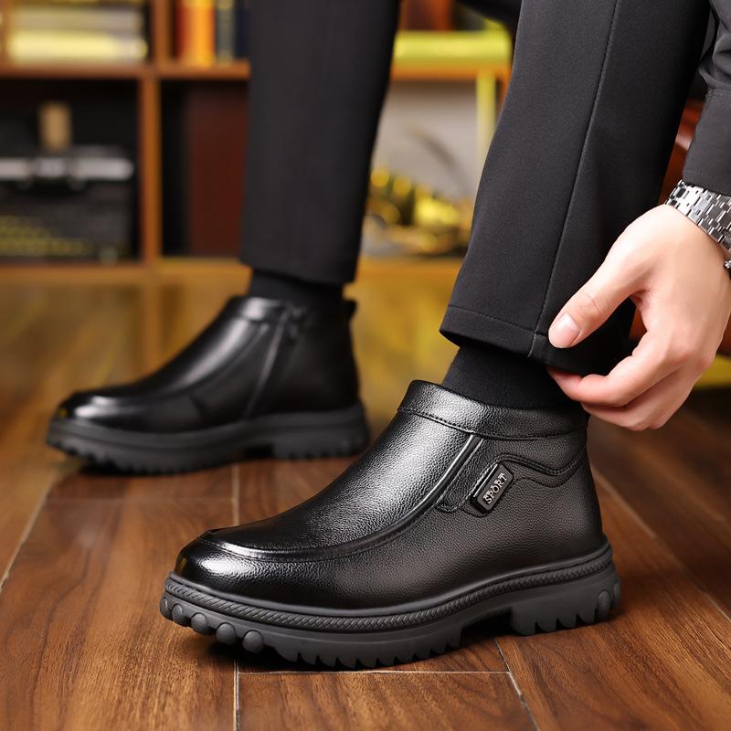 Модные зимние теплые ботинки из коровьей кожи и хлопка для мужчин, модные повседневные черные дизайнерские зимние ботинки для мужчин, высокие ботинки на платформе, мужские ботинки