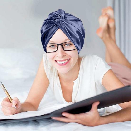 Adjustable Knotted Satin Hair Bonnet Double Layer Hair Wrap Women Hair Care Turban Satin Sleep Hat for Curly Straight Hair