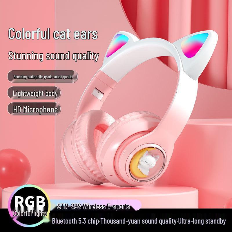 STN28S Bluetooth 5.3 Светящиеся Кавайные Наушники с Ушками Кошки
