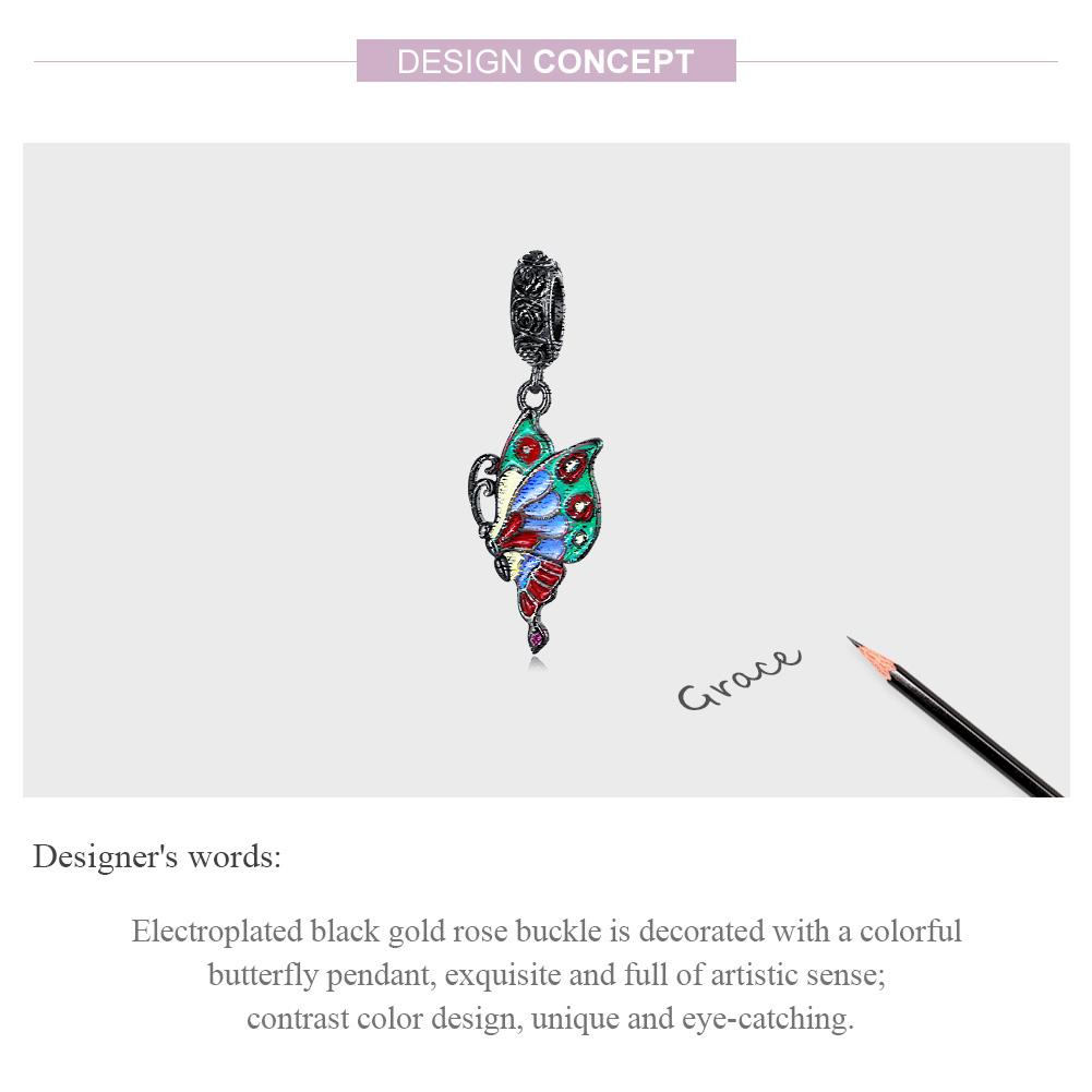 WOSTU Стерлингового серебра 925 пробы, черное золото, красочная роза, подвеска-бабочка в виде животного, очаровательные бусины, подходят для оригинального браслета DIY, ювелирные изделия