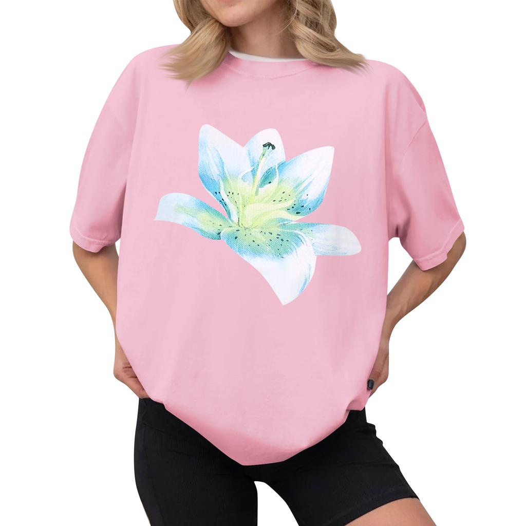 Women's Casual Printed T-Shirt Round Neck Pullover Short Sleeve Top