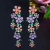 CMM Ретро-стиль Цветные цветы AAA Циркон Супер длинные серьги-капли